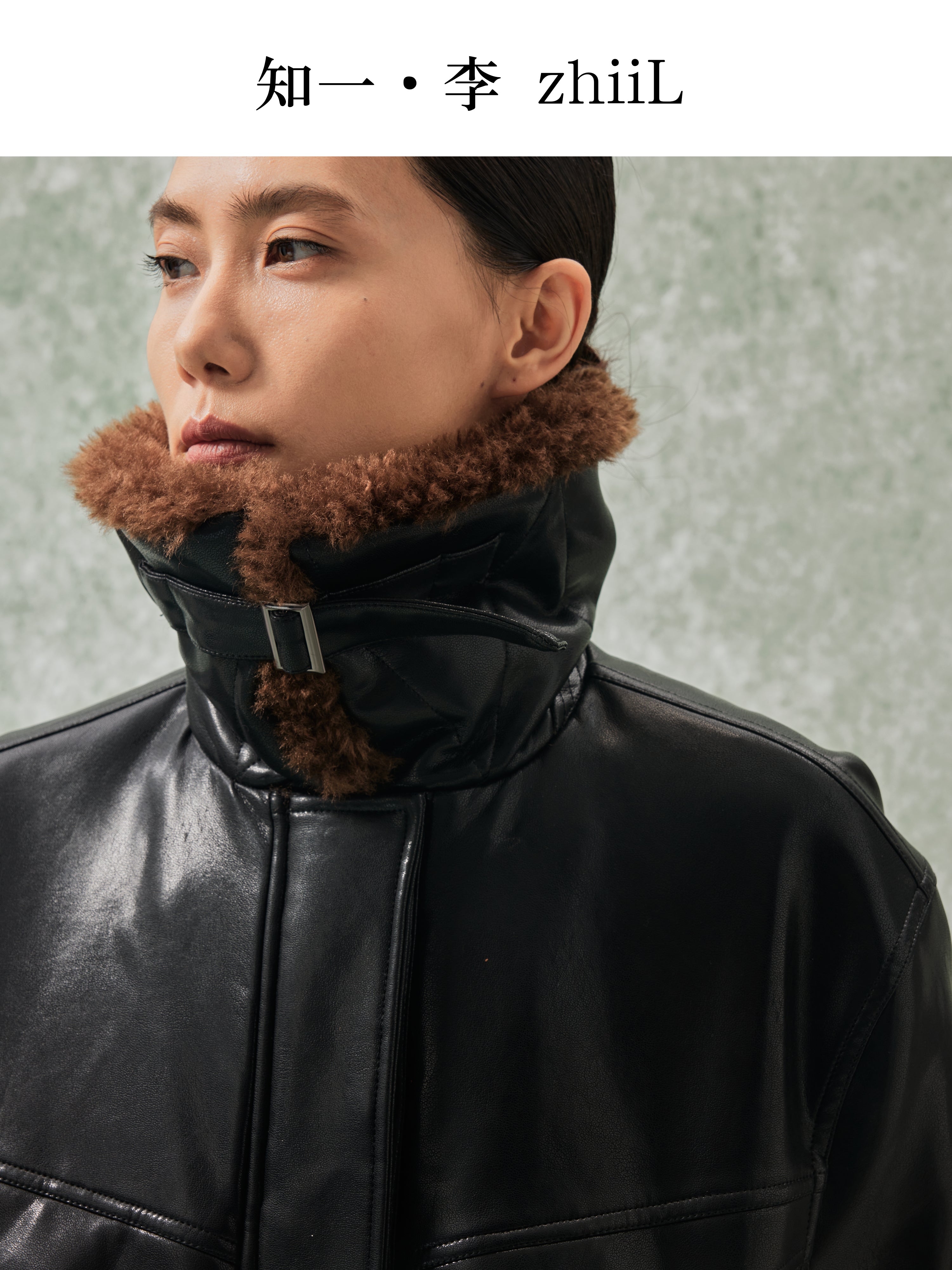 Groundline fur collar leather jacket